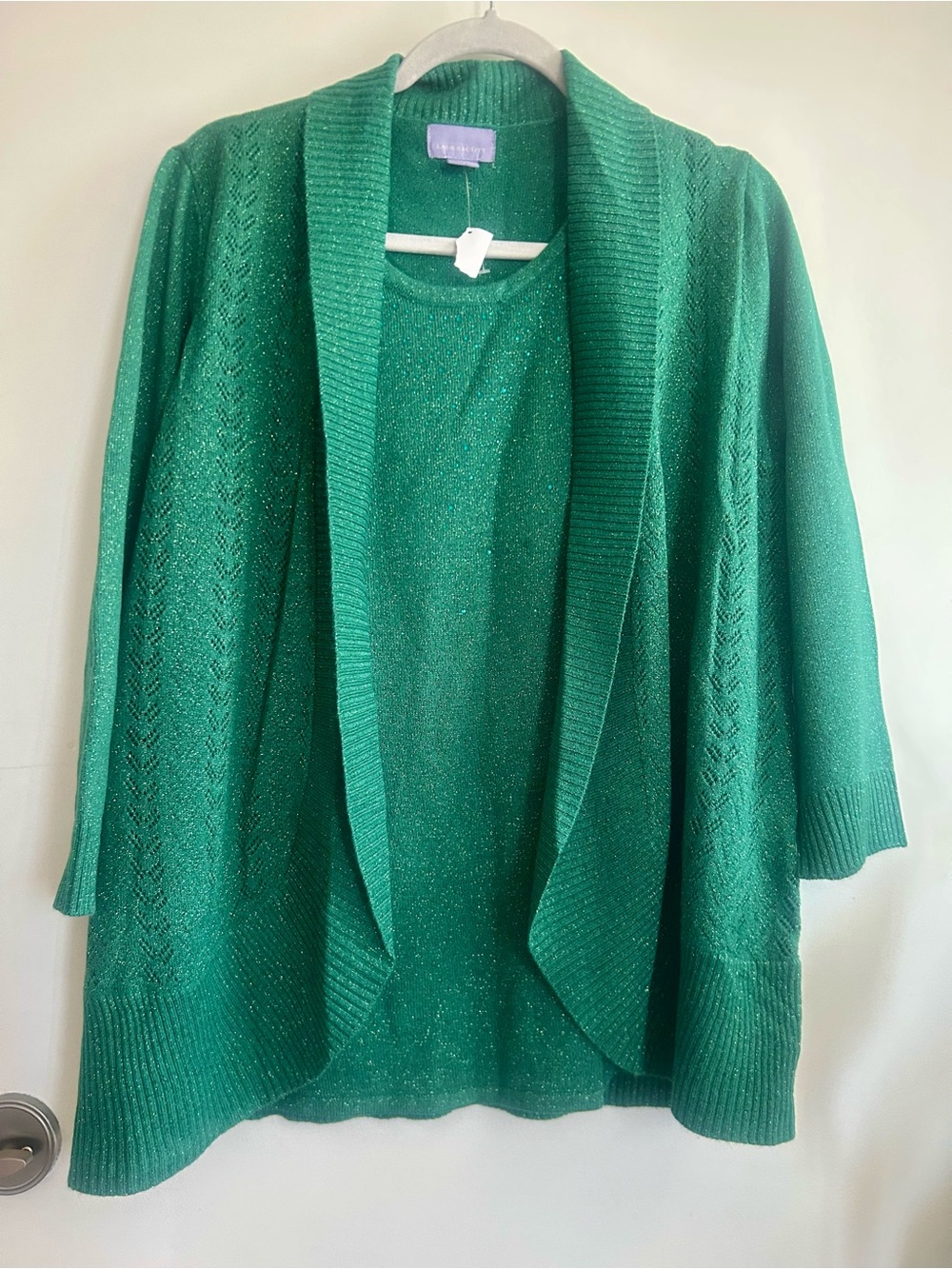 Laura Scott Emerald Green Open-Front Sparkle Cardigan